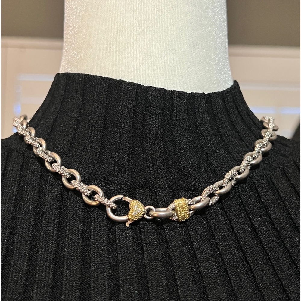 925 Silver and 18k YG/diamond accented chain necklace
